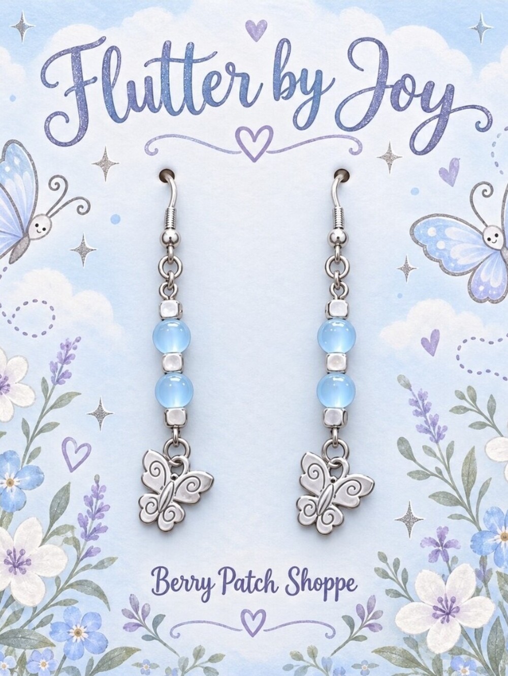 Flutter By Joy Butterfly Wings Blue Glass Bead Drop Earrings